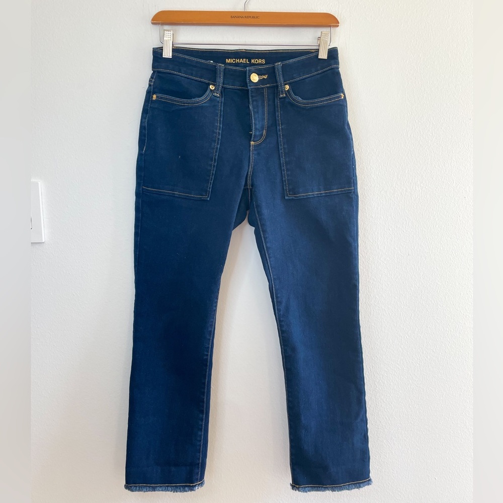 Michael Kors Izzy Frayed Hem Straight Jeans